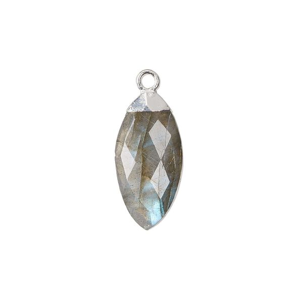 Labradorite / copper / sterling silver 1pkg1, silver-plated hand-cut faceted puffed marquise drop natural 19x9mm image number 0