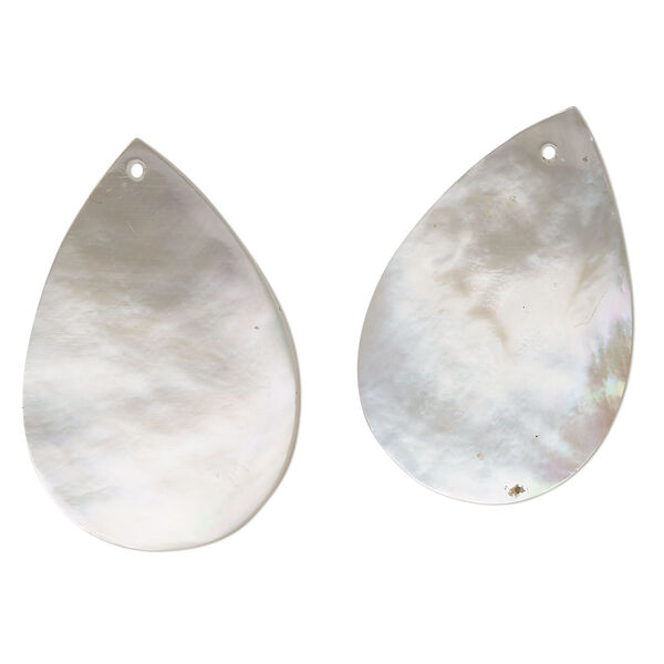 Focal, mother-of-pearl shell (natural), 2-tone, white / brown, 30x20mm teardrop, Mohs hardness 3-1/2. Sold per pkg of 2. image number 0