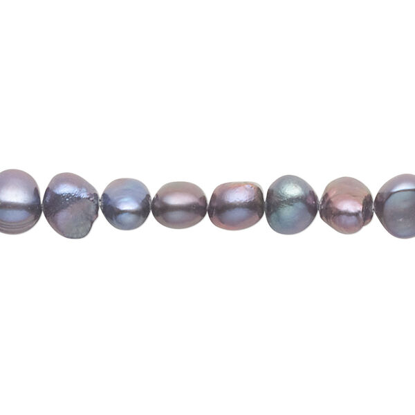 Pearl, cultured freshwater (dyed), peacock, 5-7mm flat-sided potato, C- grade, Mohs hardness 2-1/2 to 4. Sold per 15-inch strand. image number 0