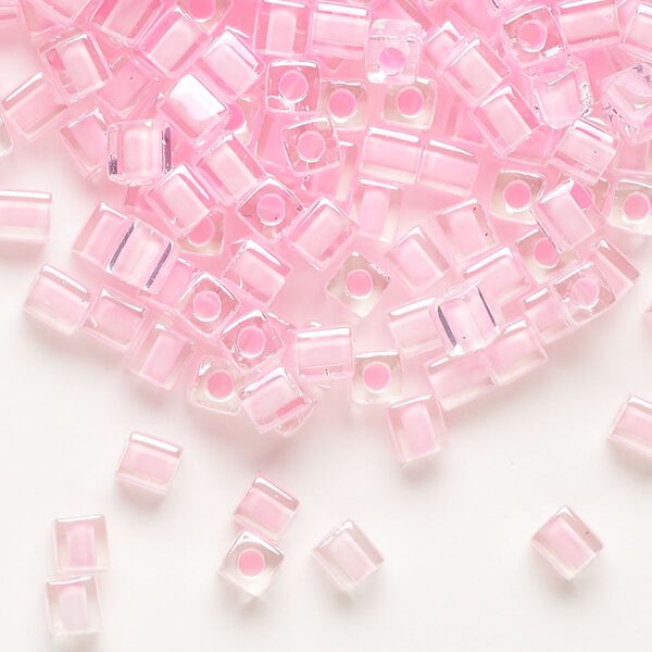 Seed bead, Miyuki, glass, pkg/250g, 3.5-3.7mm square, transparent pink inside dyed color clear (SB-207). image number 0