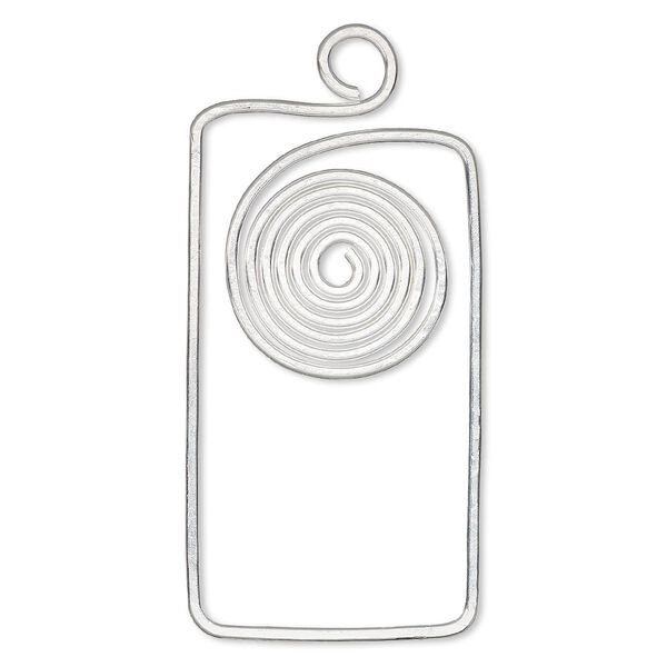 Focal, Hill Tribes, silver-plated brass, 2-1/2 x 1-1/2 inch rectangle with cutout and spiral design. Sold individually. image number 0