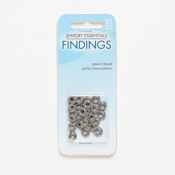 Bead, antiqued silver-finished "pewter" (zinc-based alloy), 7x2mm woven rondelle with 2mm hole. Sold per pkg of 25. image number 0