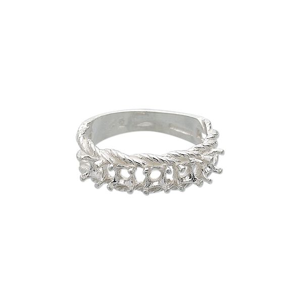 Ring, sterling silver, twisted band with (5) 3.5mm 4-prong round settings, size 7. Sold individually. image number 0