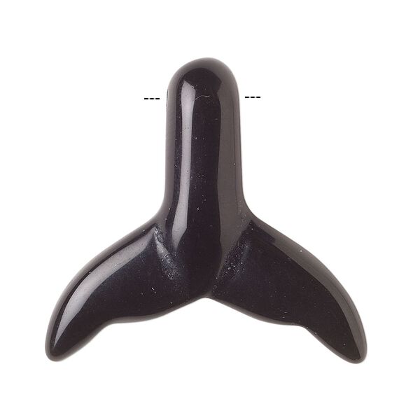 Black obsidian 1pkg1, side-drilled double-sided carved whale tail focal natural 34x32mm image number 0