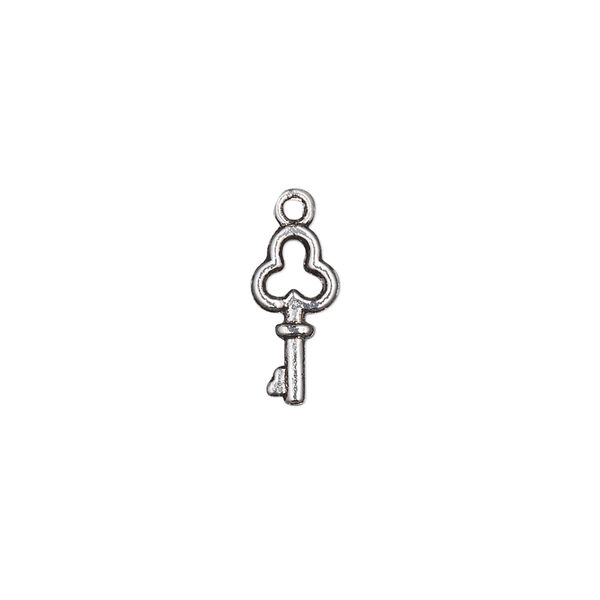 Charm, antique silver-plated "pewter" (zinc-based alloy), 13x6mm double-sided key. Sold per pkg of 100. image number 0