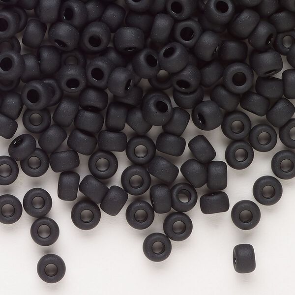 Seed bead, Miyuki, glass, pkg/250g, #6 rocaille, opaque matte black, (RR-401F). image number 0