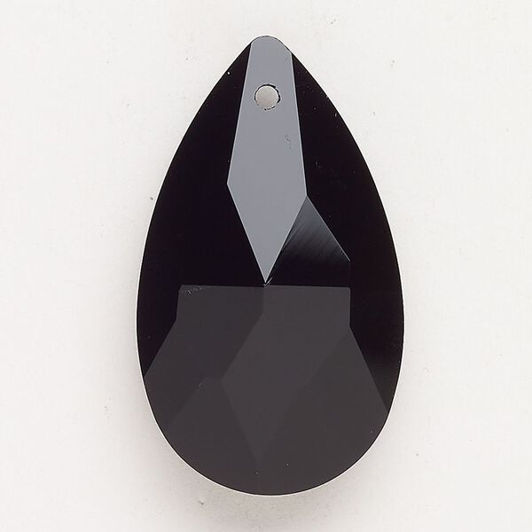 Focal glass 1pk 38x22mm faceted puffed teardrop, opaque jet image number 0