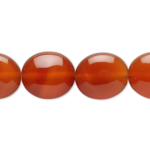 Bead, carnelian (dyed / heated), 16x14mm flat oval, C grade, Mohs hardness 6-1/2 to 7. Sold per 15-1/2" to 16" strand. image number 0