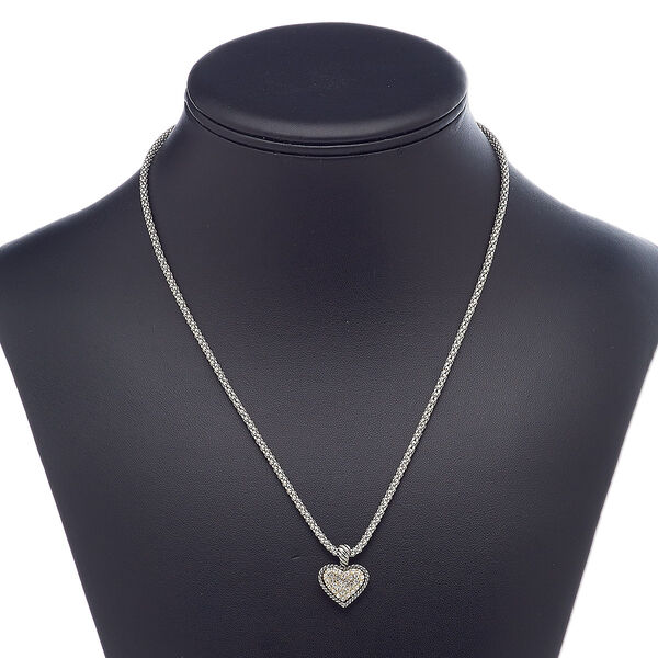 Necklace, glass rhinestone / imitation rhodium-plated brass / steel / gold-finished "pewter" (zinc-based alloy), clear, 20x16mm heart, 18 inches with 3-inch extender chain and lobster claw clasp. Sold individually. image number 0