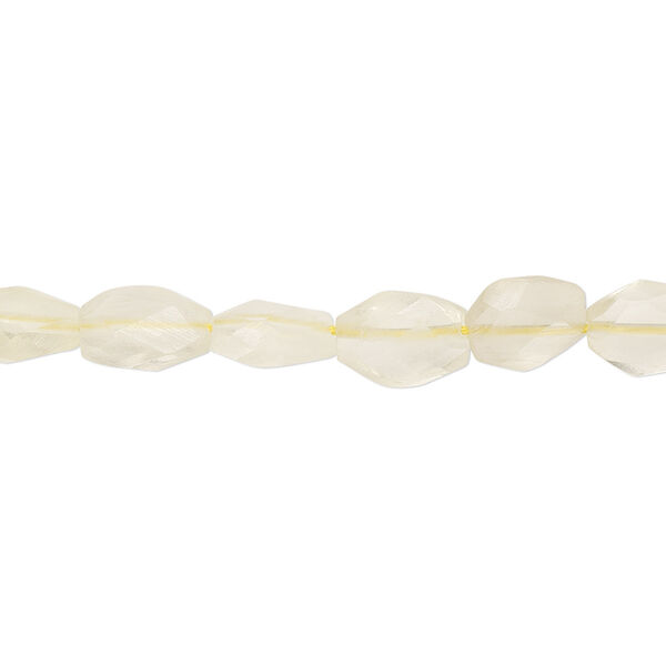 Bead, lemon quartz (heated), 8x6mm-11x7mm hand-cut faceted puffed oval, C grade, Mohs hardness 7. Sold per 12-inch strand. image number 0
