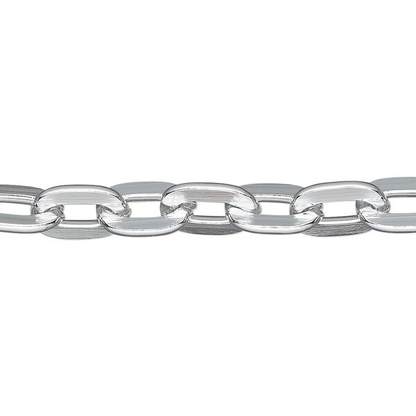 Chain, anodized aluminum, silver, 7.5mm flat cable. Sold per pkg of 25 feet. image number 0