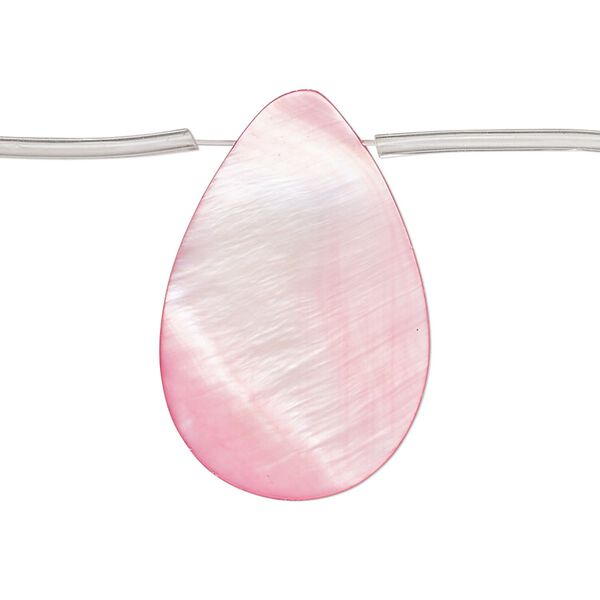 Bead, mother-of-pearl shell (dyed), pink, 30x6mm-30x10mm top-drilled flat teardrop, Mohs hardness 3-1/2. Sold per 13-inch strand, approximately 10 beads. image number 0