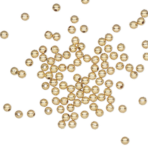 Bead, gold-finished steel, 2.5mm round. Sold per pkg of 100. image number 0