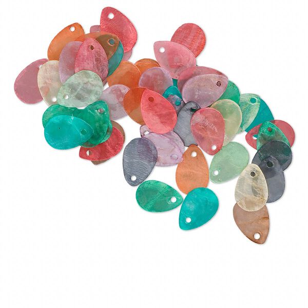 Drop mix, Capiz shell (coated), mixed colors, 15x10mm teardrop. Sold per pkg of 100. image number 0