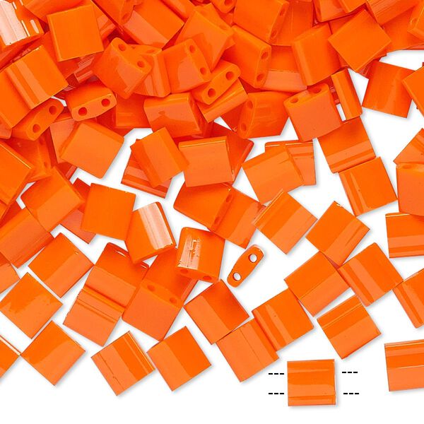 Seed bead, TILA®, glass, pkg/40g, 5mm full tila square, opaque orange, (TL-406). image number 0