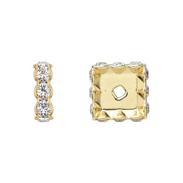Bead 4pk crystal gold plate foil back, Crystal Passions® 12x4.5mm square rondelle 77612 image number 0