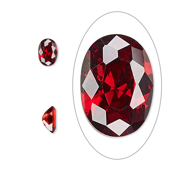 Gem, cubic zirconia, garnet red, 7x5mm faceted oval, Mohs hardness 8-1/2. Sold per pkg of 2. image number 0