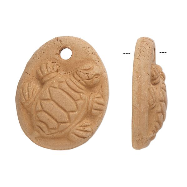 Drop, terra cotta, 26x20mm-28x22mm single-sided flat oval with turtle design. Sold per pkg of 2. image number 0