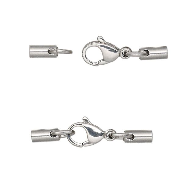 Clasp, lobster claw, stainless steel, 28x6mm with 7x3mm cord end and 2mm inside diameter. Sold individually. image number 0