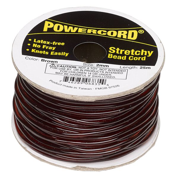 Cord, Powercord®, elastic, brown, 2mm, 21.5-pound test. Sold per 25-meter spool. image number 0