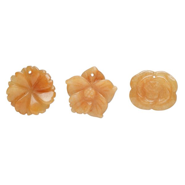 Red aventurine 1pkg3, top-drilled carved flower drop natural mix 24x20mm-26x26mm image number 0