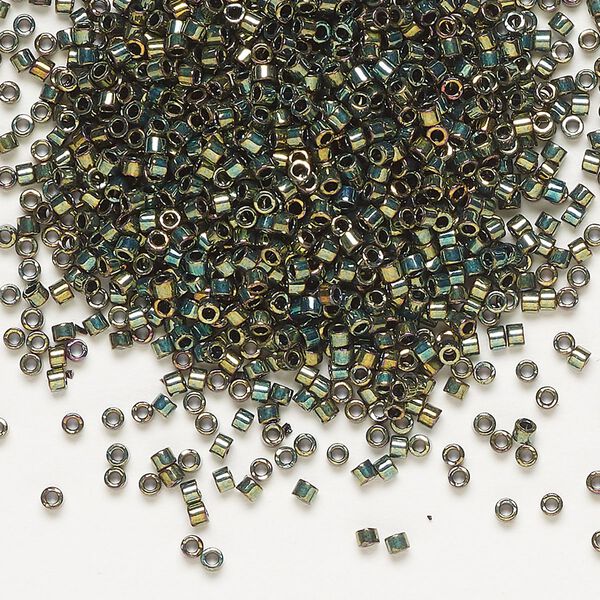 Seed bead, Delica®, glass, pkg/250g, #11 round, opaque metallic iris green (DB-0024). image number 0