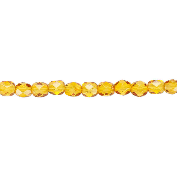 Bead, Czech fire-polished dipped décor glass, honey, 4mm faceted round. Sold per 15-1/2" to 16" strand, approximately 100 beads. image number 0