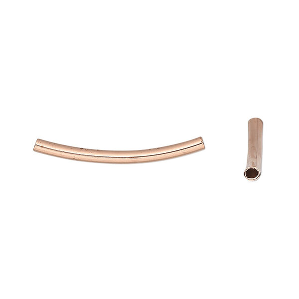 Bead, shiny copper, 24x2mm curve tube. Sold per pkg of 100. image number 0