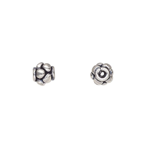 Bead, antiqued sterling silver, 7x6mm saucer. Sold per 1-troy ounce pkg, approximately 20-30 beads. image number 0