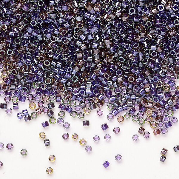 Seed bead mix, Miyuki Delica®, glass, pkg/50g, #11 round, translucent inside dyed color luster chartreuse/purple mix. image number 0