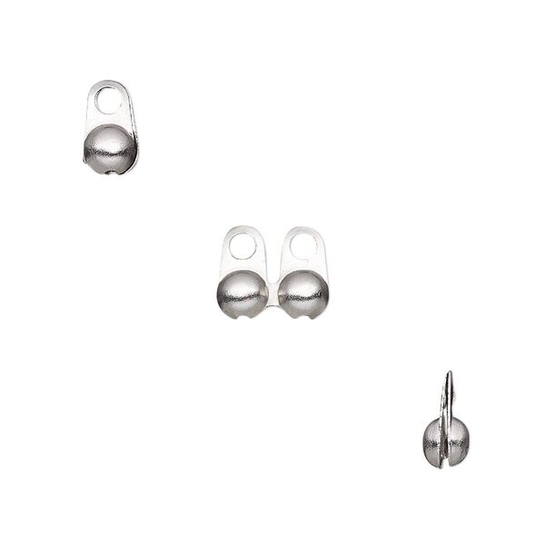 Bead tip, stainless steel, 8x4mm side clamp-on, fits 3.2mm ball chain. Sold per pkg of 10. image number 0