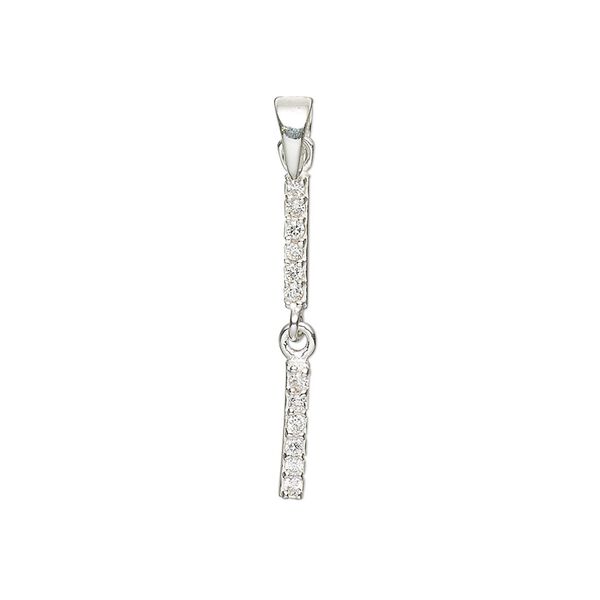 Pendant, cubic zirconia and sterling silver, clear, 24mm single-sided dangle. Sold individually. image number 0