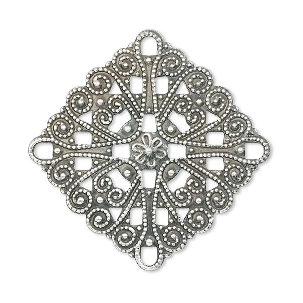 Focal, antique silver-plated brass, 34mm filigree diamond. Sold per pkg of 10. image number 0