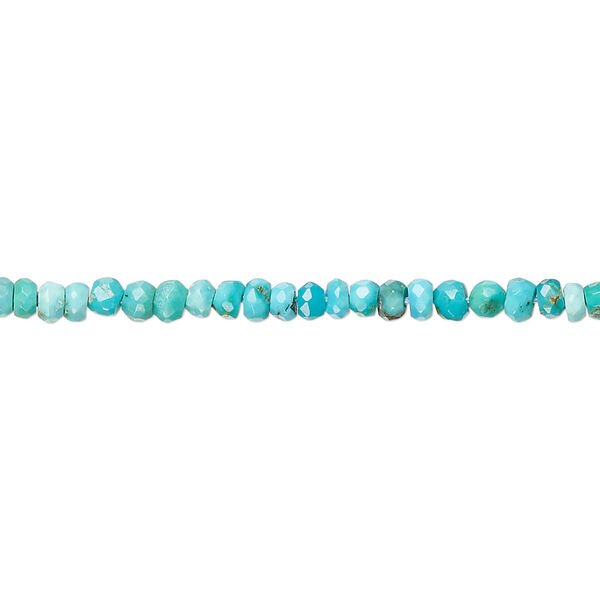 Bead, turquoise (dyed / stabilized), blue-green, 2x1mm-3x2mm faceted uneven rondelle with 0.5-1.5mm hole, C+ grade, Mohs hardness 5 to 6. Sold per 13-inch strand. image number 0