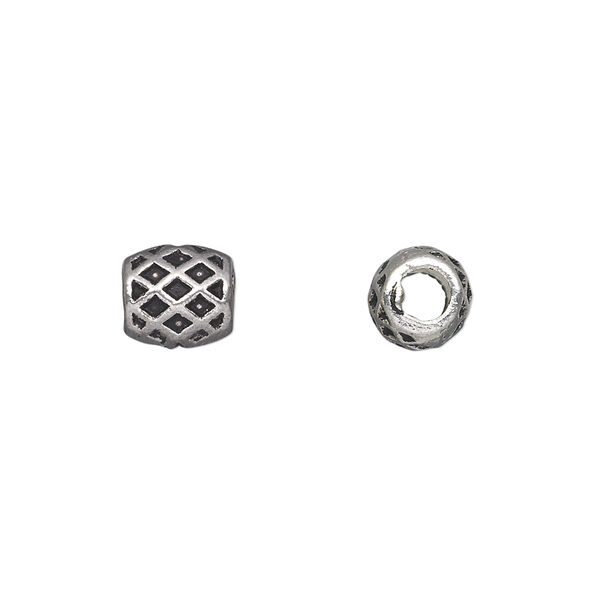 Bead, antique silver-plated "pewter" (zinc-based alloy), 8x7mm barrel. Sold per pkg of 20. image number 0