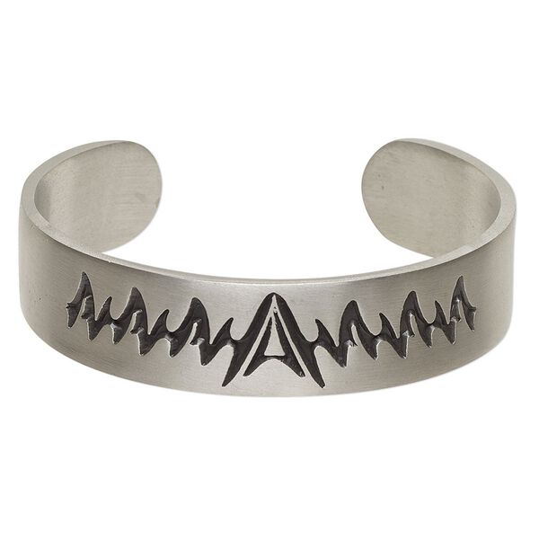 Bracelet, Everyday Jewelry, cuff, antiqued pewter, 15mm wide with jagged line design, 7 inches. Sold individually. image number 0