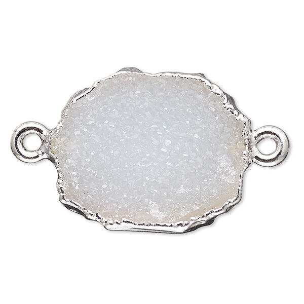 Link, electro-coated druzy agate (natural) / sterling silver loops / copper- and silver-plated rim, 13x12mm-15x14mm freeform rectangle. Sold per pkg of 2. image number 0