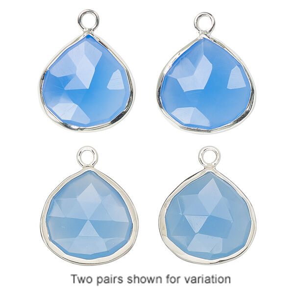 Drop, blue chalcedony (dyed) and sterling silver, 15x15mm double-sided faceted teardrop. Sold per pkg of 2. image number 0