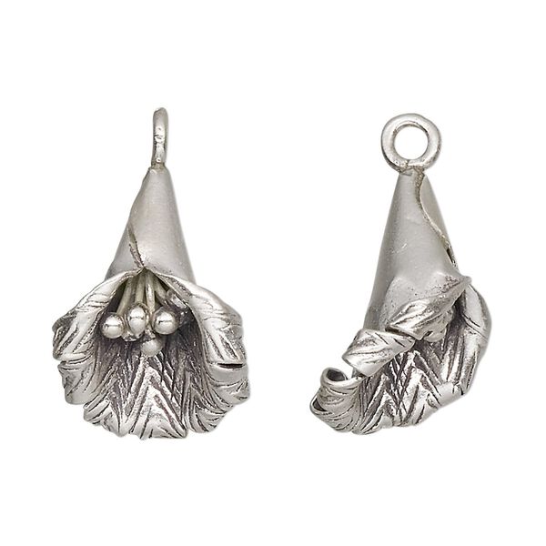 Charm, Hill Tribes, antiqued sterling silver, 22x15mm hanging flower. Sold individually. image number 0