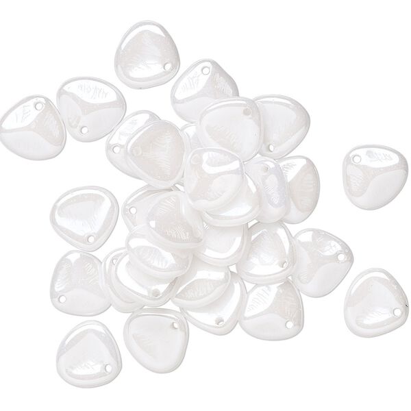 Drop, Preciosa, Czech pressed glass, opaque alabaster snow white luster, 8x7mm triangular teardrop with 0.8-0.9mm hole. Sold per pkg of 30. image number 0