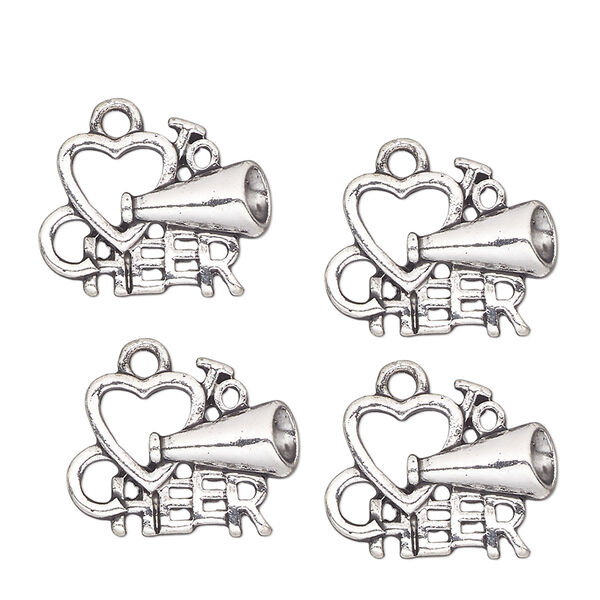 Charm, antique silver-finished "pewter" (zinc-based alloy), 23x12mm single-sided cheerleader. Sold per pkg of 4. image number 0