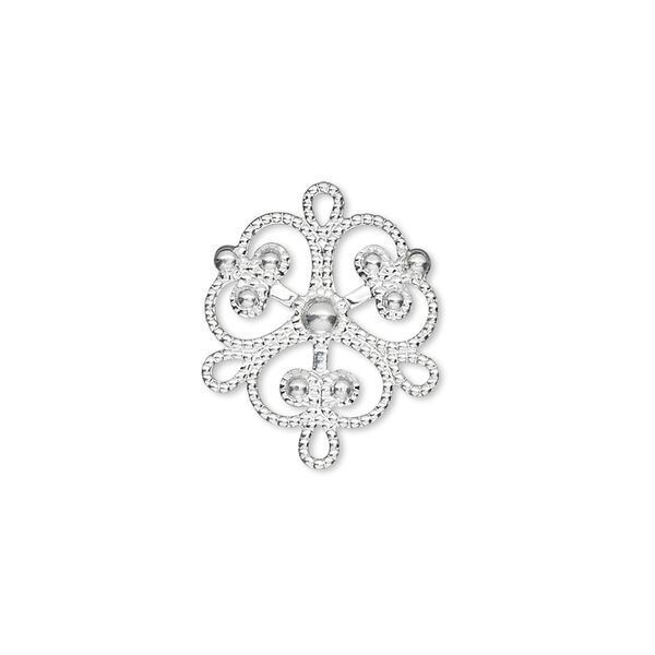 Drop, silver-finished brass, 19x16mm fancy clover with 3 loops. Sold per pkg of 10. image number 0