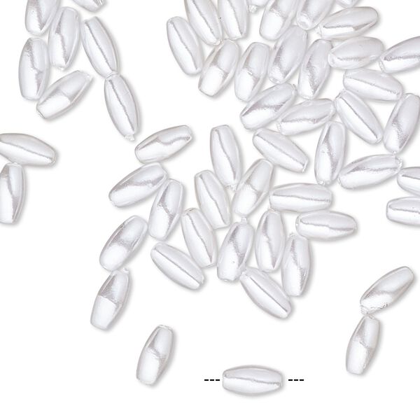 Bead, acrylic pearl, white, 6x3mm-7x3mm oval. Sold per pkg of 55. image number 0
