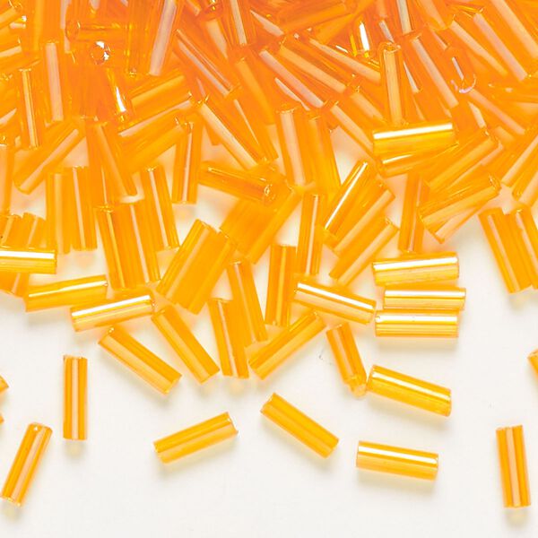Bugle bead, Preciosa Ornela, Czech glass, translucent rainbow light orange, 1/4 inch. Sold per 50-gram pkg. image number 0