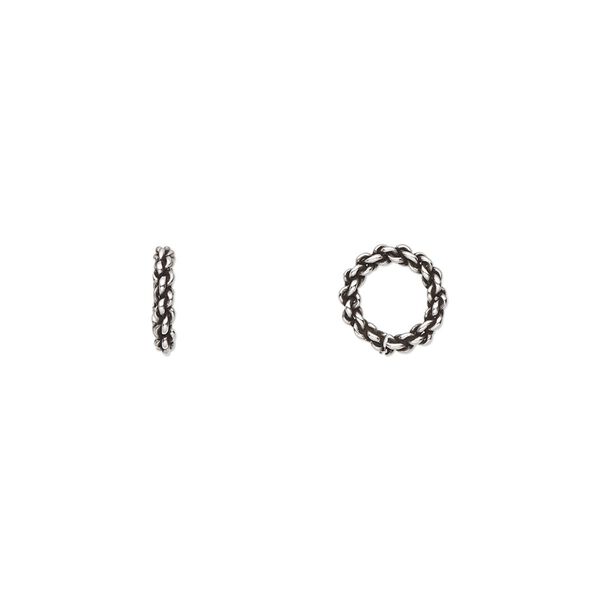Bead, antiqued sterling silver, 8x2mm fancy rondelle. Sold per pkg of 10. image number 0