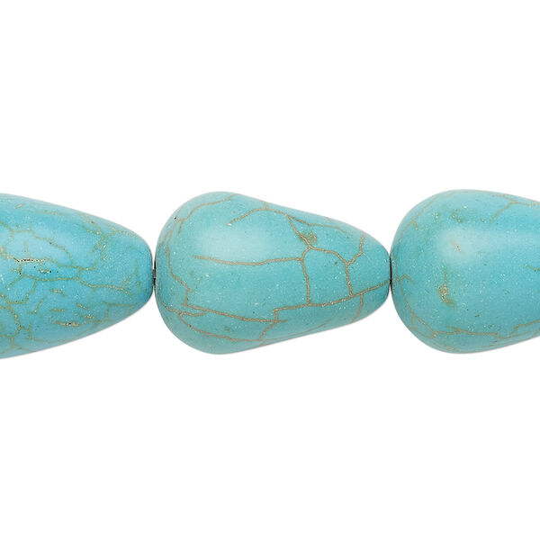 Bead, "turquoise" (resin) (imitation), blue-green, 20x14mm-21x15mm teardrop. Sold per 8-inch strand. image number 0