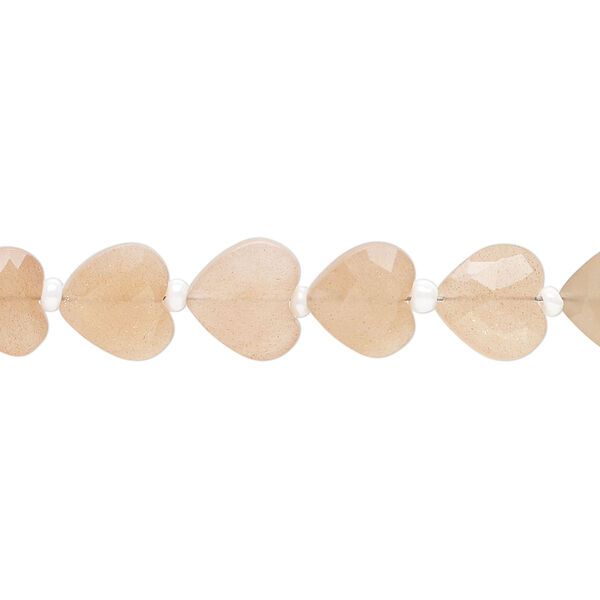 Peach moonstone 1pkg21, hand-cut faceted puffed heart bead natural 9x8mm image number 0