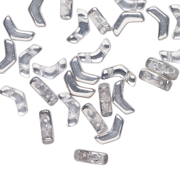 Bead, Preciosa, Czech pressed glass, two-tone clear and opaque metallic silver, 8.5x4.5mm double-drilled chevron. Sold per pkg of 30. image number 0
