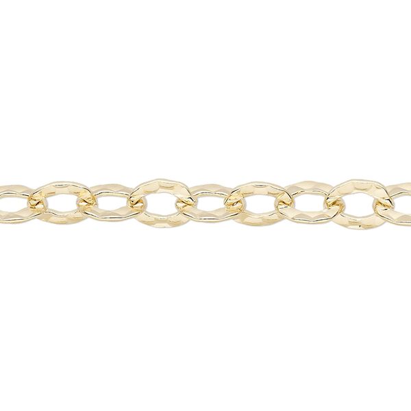 Chain, 14Kt gold-filled, 7x6mm flat hammered cable. Sold per pkg of 5 feet. image number 0