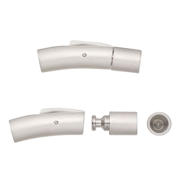 Clasp, glue-in bullet, stainless steel, 30x7mm matte curved round tube, 5mm inside diameter. Sold individually. image number 0
